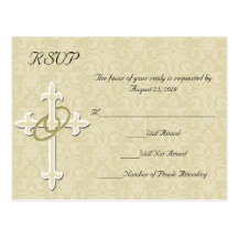 Golden Rings w/Cross, Christian RSVP Reply Post Cards