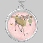 Golden Rose Deer & Butterflies Pink Necklace necklaces