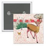 Golden Rose Deer & Peacock Damask Button