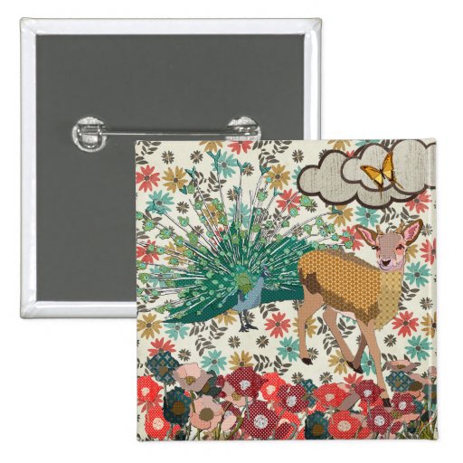 Golden Rose Deer & Peacock Floral Button