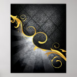golden swirl on greys damask classy design posters