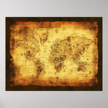 Golden toned Old World Map Poster