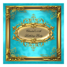 Golden Turquoise  Elite Elegant Birthday Party Personalized Invitation