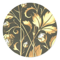 Golden vintage plant and flowers Round Stickers