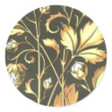 Golden vintage plant and flowers Round Stickers