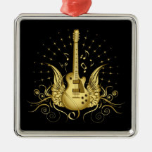 Golden Winged Guitar Christmas Tree Ornament