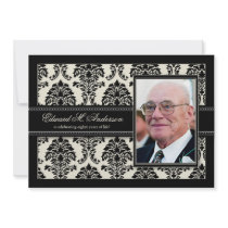 Golden Years Damask Birthday Party Invite (black)