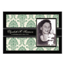 Golden Years Damask Birthday Party Invite (sage)