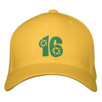 Golden Yellow and Green number 16 soccer cap Embroidered Hats