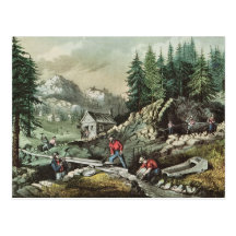 Goldmining in California, 1871 Postcard