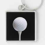 Golf Ball and Tee on Black- Customised Key Chain