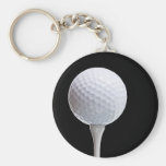 Golf Ball and Tee on Black- Customised Keychains