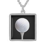 Golf Ball and Tee on Black- Customised Necklace