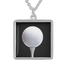 Golf Ball and Tee on Black- Customised Necklace