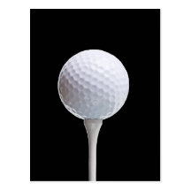 Golf Ball and Tee on Black- Customised Postcards