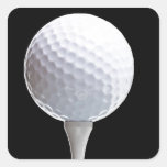 Golf Ball and Tee on Black- Customised Square Stickers