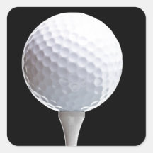 Golf Ball and Tee on Black- Customised Square Stickers