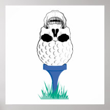 golf ball skull on tee graphic poster