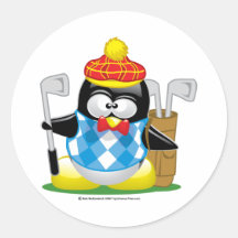 Golf Penguin Round Stickers
