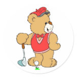 Golf Pro Teddy Bear Round Stickers