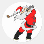 Golf Santa Round Sticker