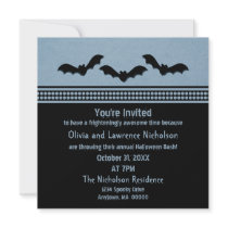 Gone Batty Halloween Party Invite, Light Blue