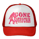 Gone squatchin red text slogan trucker hat