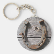 Good Luck Horseshoe on Wooden Fence Keyring Key Chain