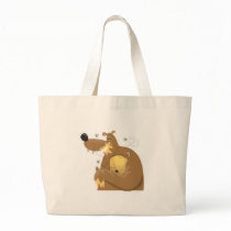 goofy bear eating honey bag