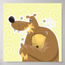 goofy bear eating honey print