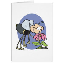 goofy bee smelling flower card