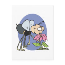 goofy bee smelling flower post card