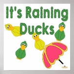 Goofy Green And Yellow Ducks It's Raining Ducks posters