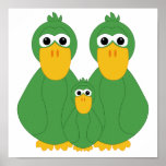 Goofy Green Ducks And Baby Poster