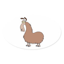 goofy llama cartoon oval sticker