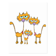 goofy orange kitty cat family postcard