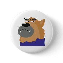 goofy werewolf monster button