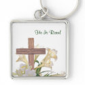 Gorgeous! Easter Lilies & Wooden Cross Key Ring keychains