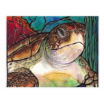 Gorgeous Sea Turtle Stained Glass Style Art Postcard