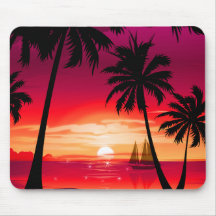 Gorgeous Shimmery Island Sunset & Sailboat Mousepad