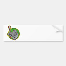 Gorilla Ape With Lacrosse Stick Cartoon Bumper Sticker