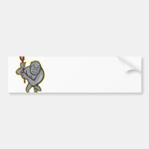 Gorilla Ape With Lacrosse Stick Cartoon Bumper Sticker