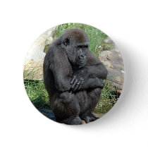 Gorilla Sitting Round Button