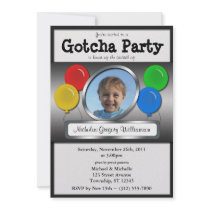 Gotcha Party Balloon Adoption Invitations
