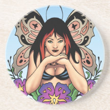 Goth Fairy with Flowers, Butterfly Wings by Al Rio Beverage Coasters