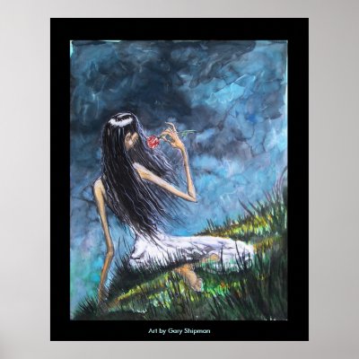 "Goth Girl with Rose on a Hillside" POSTER by Gary_Shipman