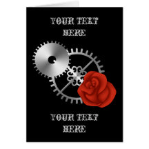 Goth steampunk victorian roses and gears romantic greeting card