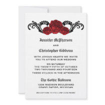 Goth Swirl Roses Wedding Invite, Red