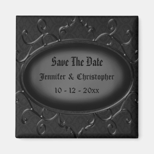 Gothic Black Vintage Save The Date Wedding Fridge Magnets