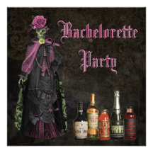 Gothic Bride Skeleton & Poison Bachelorette Party Custom Announcements